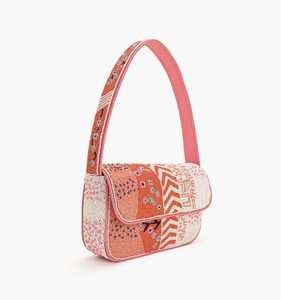 Bolso de hombro con cuentas de semillas color blanco roto y diseño floral de aster morado de California, hecho a mano, venta al por mayor - Product Image 5