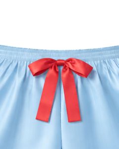 Customized <b>Light</b> Blue Satin Cami Shorts Pajama Set Red Bow Women Sleepwear Summer Soft Silk Nightwear Two Piece <b>Lounge</b> Set - Product Image 5