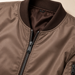 Blouson Bomber Marron Homme Couleur Unie Fermeture Boutons Cachés Vêtement d'extérieur Décontracté Hiver Polyester Coupe-Vent Col Rabattu Avant - Product Image 3