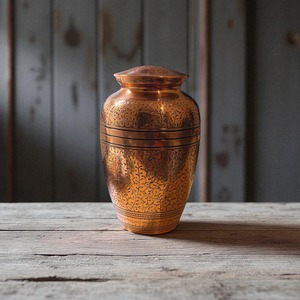 Urna de latón para cenizas de cremación, jarrón dorado de cobre con hojas grabadas - Product Image 3