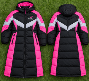 Manteau matelassé long à capuche noir et rose pour femme Salstar, avec blocs de couleur, fermeture éclair, veste d'hiver, personnalisable avec vos logos de marque - Product Image 6