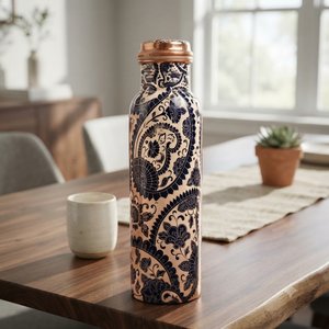Handcrafted Copper Water <b>Bottle</b> Black White Floral Print Design Reusable Metal Drinking <b>Bottle</b> Handmade Travel Home Gift - Product Image 4