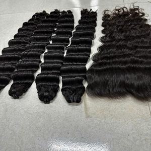 Extensión de cabello virgen a precio de fábrica, venta al por mayor, onda profunda suelta, paquete de cabello humano alineado con cutícula negra súper estirada Doble - Product Image 5