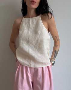 Top de Lino para Mujer con Tirantes Finos, Corte Regular, Estilo Vintage Minimalista, Casual de Verano, ODM - Product Image 6