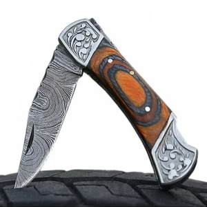 Cuchillo Plegable EDC de Acero de Damasco Forjado a Mano, Mango Ergonómico de Madera Pakka, Hoja de Punta Caída, Personalización ODM, Directo de Fábrica - Product Image 1
