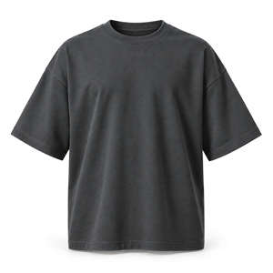 เสื้อยืดคอกลมแขนสั้นสีเทาล้วนทรงโอเวอร์ไซส์สำหรับผู้ชาย ผ้าถักแบบลำลอง - Product Image 4