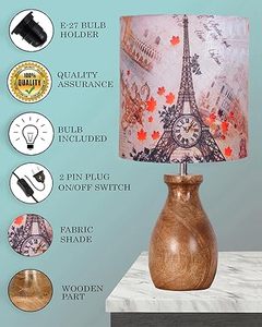 Modern Walnut Wood <b>Portable</b> <b>Table</b> <b>Lamp</b> with Round Shape Polished Finish Decorative Design for Living Room Use - Product Image 5