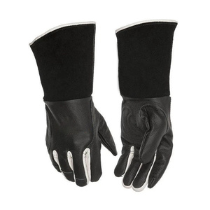 Gants de soudeur en cuir de chèvre et croûte de cuir de vache, noirs, doux au toucher, résistants à la chaleur et aux étincelles, pour la lutte contre les incendies - Product Image 1