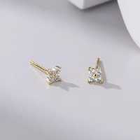 Anting-anting bunga berlian lab grown minimalis emas padat 10K/14K/18K, setting prong klasik elegan mungil, grosir