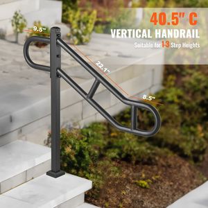 Rampe d'escalier extérieure à poteau unique pour 1 à 3 marches, en acier au carbone courbé, 40,5 po de long x 35,4 po de haut, fixation au sol - Product Image 4