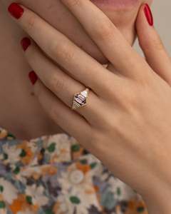 Women's Hexagon Amethyst Ring With Baguette Diamond Bezel Setting 14K SOLID Gold Classic Style Gemstone Ring - Product Image 3