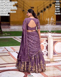EraVii Chocolate Crush Lehenga Choli con Lentejuelas y Bordado de Hilo, Estilo Saree Tradicional Indio para Bodas, Ropa de Mujer de Estilo Saree, Envío Rápido - Product Image 1
