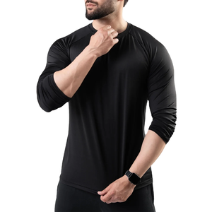 Camiseta de Manga Larga para Hombre, Negra, Cuello Redondo, Corte Regular, Secado Rápido, Color Sólido, Tejido de Punto, 100% Algodón, Logotipo Frontal - Product Image 5
