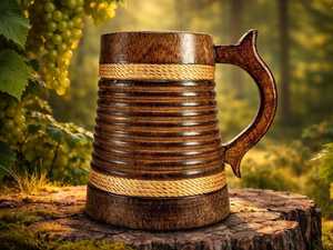 Gobelet à vin décoratif en bois de style vintage avec corde et verre à boire sculpté à la main pour la décoration de bar à domicile, de mariage et de fête - Product Image 2