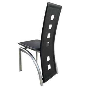 Set di 4 Sedie da Pranzo Moderne in Pelle PU con Schienale Lungo, Decorazione Quadrata Traforata, Cuscino Nero, Gambe N201 Elettroplaccate - Product Image 4