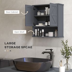Armadietto della medicina del bagno di stile della fattoria grigio della casa con le porte della stalla e scaffale regolabile per la stanza di lavanderia - Product Image 4