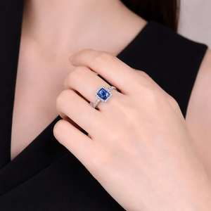 แหวนแต่งงานวาเลนไทน์ทรงวงแหวนมรกตเงินแท้ 925 ประดับเพชร บลูค็อกเทล ของขวัญสำหรับเจ้าสาว ขายส่ง - Product Image 2