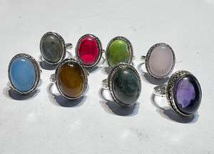 Vintage Rose <b>Quartz</b> Lapis Lazuli Tigers Eye Chalcedony Natural Gemstones 925 Silver Plated Brass Prong Set Unisex Fashion <b>Ring</b> - Product Image 4