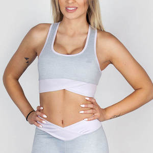 Gray And White <b>Cross</b> Front Sports Bra Medium Support Activewear Yoga Workout <b>Top</b> - Product Image 3