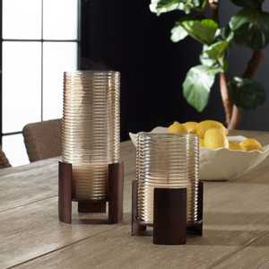 Modern Ribbed <b>Glass</b> <b>Hurricane</b> Set With Bronze Metal Base Elegant Industrial Design For Home Decor & Events Premium Quality - Product Image 4