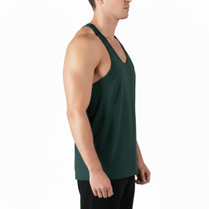 Men's Solid Green Tank Top O-Neck Sleeveless Breathable Knitted 100% Polyester Quick Dry Front Logo Casual Fitness <b>Vest</b> - Product Image 3