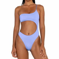 Ensemble de maillot de bain deux pièces côtelé pour femme, style brésilien, avec haut de soutien-gorge dos croisé et bas taille haute, pour l'été, avec logo frontal