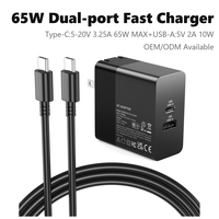 Pengisi Daya Cepat USB C GaN 65W PD 3.0 Adaptor Dinding Port Ganda dengan Kabel C ke C untuk MacBook Laptop iPhone iPad Samsung Tablet