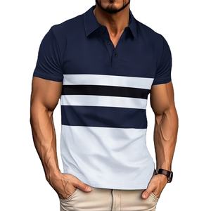 เสื้อโปโลผู้ชายมีสไตล์ขายดีที่สุดคอปกติดกระดุมเย็บลายทางแขนสั้นลำลองสวมใส่สบายสำหรับใส่ไปออฟฟิศ - Product Image 1
