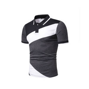 Polo pour homme à blocs de couleur, manches courtes, tricoté, style décontracté, noir, blanc, gris - Product Image 3