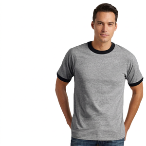 T-shirt à manches courtes gris pour homme, coupe classique, jersey en coton décontracté, col rond, design uni - Product Image 6