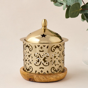 Brass Incense Burner with Wooden Base Aromatic <b>Diffuser</b> for Home Decor All-Season Use - Product Image 1