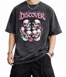 Camiseta Negra Extra Grande de Estilo Vintage con Lavado Ácido y Estampado de Calavera, Camiseta de Algodón para Hombre, Estilo Urbano - Product Image 2