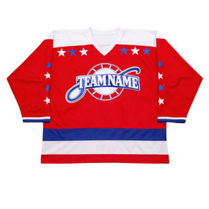 Maillot de hockey sur glace personnalisé rouge, blanc et bleu, sublimation, uniforme de hockey professionnel, maillot de hockey respirant pour hommes - Product Image 1