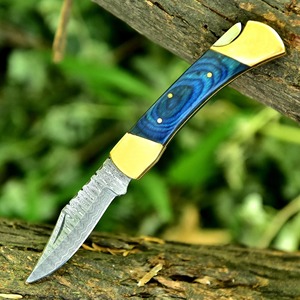 มีดพับเหล็กดามัสกัสทำมือสำหรับกิจกรรมกลางแจ้ง มีดพับโลโก้สั่งทำ มีดพับแบบ OEM - Product Image 5