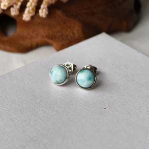 925 Sterling <b>Silver</b> Round Gemstone <b>Stud</b> Earrings Larimar Moonstone Earrings Women Jewelry Christmas Gift For Her - Product Image 2