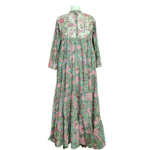 Newest Women Green Floral Maxi <b>Dress</b> Long Sleeve Vintage <b>Boho</b> Loose Fit Casual <b>Summer</b> <b>Dress</b> - Product Image 2