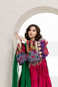 Detailed Rear View Of A Vibrant Multicolored Afghan Kuchi Tribal Dress Displaying <b>Patchwork</b> Embroidery - Product Image 4