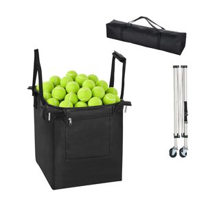 <b>Foldable</b> Stainless Steel Tennis Ball Hopper with 200 Ball Capacity Easy Pick-Up Wheels Portable Polyester Pickleball Basket <b>Cart</b> - Product Image 1