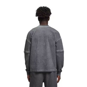 เสื้อยืดคอกลมเรียบง่ายแบบกำหนดเอง กำลังฮิต 2 in 1 แขนยาวสองชั้น เสื้อยืดแขนสองชั้นสำหรับผู้ชาย - Product Image 4