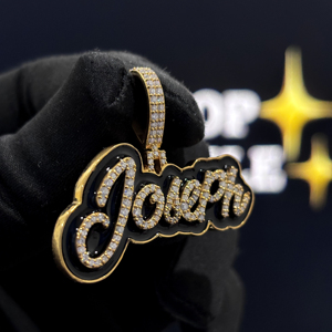 Colgante de Lujo Personalizado con Nombre en Caligrafía, Plata de Ley 925, Moissanita VVS, Esmalte Negro, Joyería Hip Hop HIPHOP SPARKLE P336 - Product Image 5