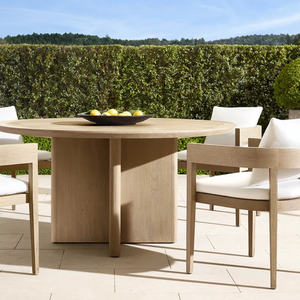 Modern <b>Round</b> Outdoor Dining <b>Table</b> Solid Teak Wood Weather Resistant Durable Cross Base Luxury <b>Patio</b> Garden Furniture - Product Image 6