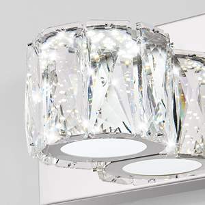 Applique murale LED moderne à 5 lumières en cristal, 35 pouces, élégante, chromée, pour salle de bain, avec abat-jour en cristal transparent, pour chambre à coucher, couloir - Product Image 6