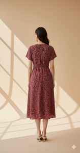 Vestido Midi de Tirantes Finos para Mujer, Estampado Ikat, Transpirable, Fluido, Corte en A, Cintura Natural, Azul, Informal, para Uso Diario, con Botones, 100% Algodón - Product Image 2