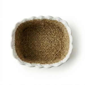 Cesta de Almacenamiento Tejida de Yute Natural de Estilo Clásico con Ribete de Encaje Festoneado, Organizador Decorativo Boho de Seagrass - Product Image 3