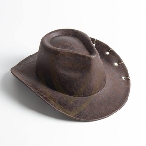 Sombrero de Vaquero de Cuero Unisex, Estilo Casual para Exteriores, Cuero Vacuno de Grano Completo, Marrón y Negro, Ajustable, Estilo Europeo-Americano, 56-58CM, Cuatro Paneles - Product Image 5