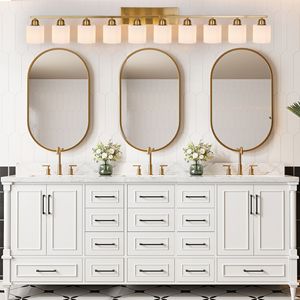 Lampada da Parete Moderna per Bagno da 65 Pollici, Applique Dorata con Paralume in Vetro Bianco Latte, Lusso, Novità 2022 - Product Image 3