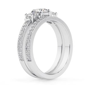 14K Rose Gold Round Cut Lab Grown Diamond 3 Stone with Accents Engagement Bridal <b>Set</b> <b>Ring</b> for <b>Women</b> - Product Image 4