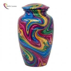 Premium Colorful Swirl Aluminum Cremation <b>Urn</b> Artistic Memorial Keepsake Jar for Human Ashes Adult <b>Large</b> Decorative Funeral Vase - Product Image 1