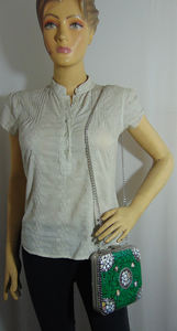 Bolso de mano étnico indio de metal con mosaico de piedras y joyas, hecho a mano, para fiesta nupcial, regalo para mujer, Lowellcraft.com - Product Image 4