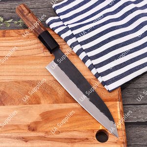 Couteau de chef japonais vintage professionnel en acier inoxydable forgé 12C27, ambidextre, 7 pouces, manche en bois naturel, OEM OBM - Product Image 2